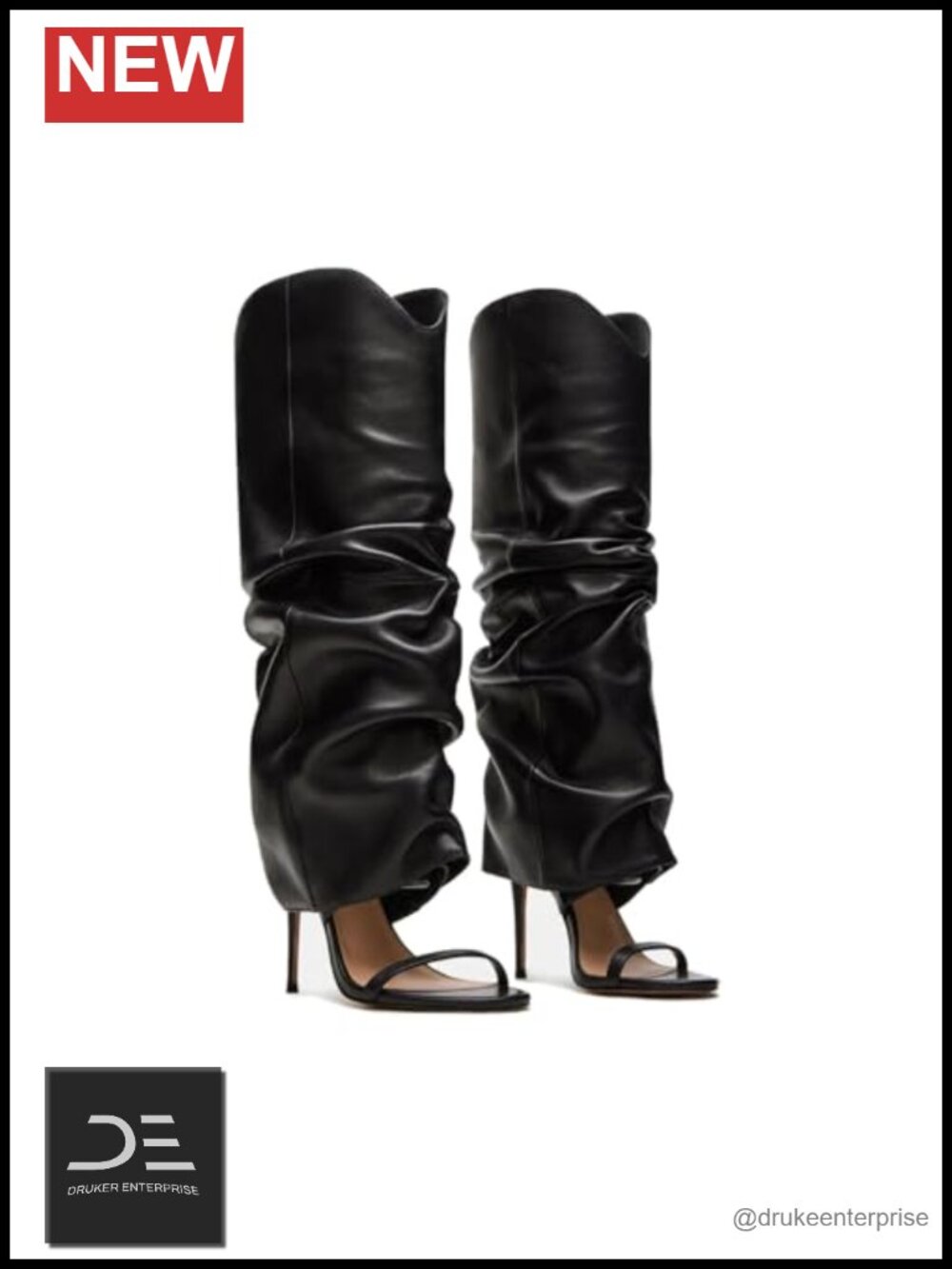 Slouchy Knee High Boots Open Toe Stiletto Heel Pull On Women's Fashion Boots